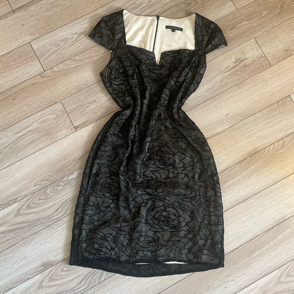 David Meister Vintage Y2K beaded lace cocktail dress black size 12